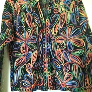 Multicolored Embroidered Sheer Black Jacket
